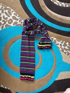 SO Striped Knit Scarf in Black, Pink, Green, Blue